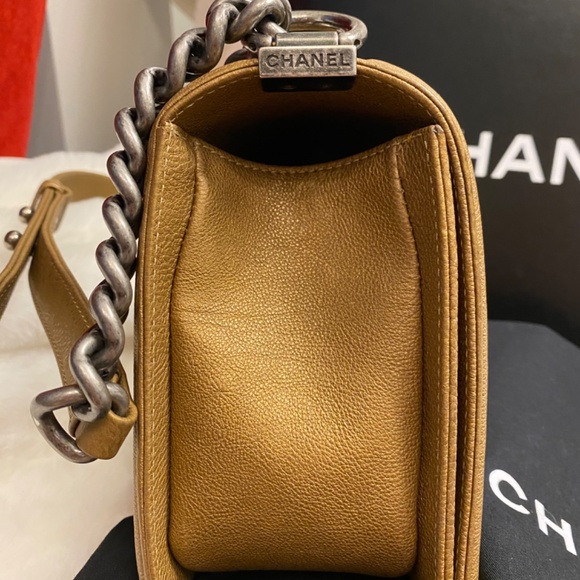 Authentic Chanel calfskin old medium boy in tan color - Picture 10 of 16